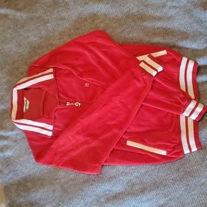 Mint Vintage Pierre Cardin Red Velour Men's Retro Zippered Track Jacket Small